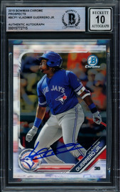 Vladimir Guerrero Jr. Autographed 2019 Bowman Chrome Card #BCP1 Toronto Blue Jays Auto Grade Gem Mint 10 Beckett BAS Stock #216644