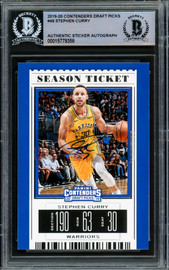 Stephen Curry Autographed 2019-20 Panini Contenders Draft Picks Card #48 Golden State Warriors Yellow Beckett BAS Stock #216849