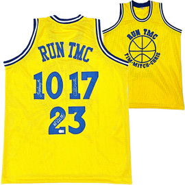 Golden State Warriors Chris Mullin, Tim Hardaway & Mitch Richmond Autographed Yellow Jersey Run TMC Beckett BAS Witness Stock #216823