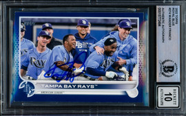 Wander Franco Autographed 2022 Topps Royal Blue Rookie Card #274 Tampa Bay Rays Auto Grade Gem Mint 10 Beckett BAS #15772484