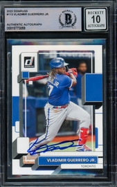 Vladimir Guerrero Jr. Autographed 2022 Donruss Card #113 Toronto Blue Jays Auto Grade Gem Mint 10 Beckett BAS #15773059