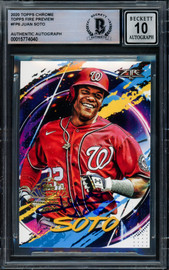 Juan Soto Autographed 2020 Topps Fire National BB Card Day Card #FP-6 New York Yankees Auto Grade Gem Mint 10 Beckett BAS #15774040