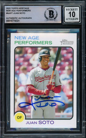 Juan Soto Autographed 2022 Topps Heritage New Age Performers Card #NAP-7 New York Yankees Auto Grade Gem Mint 10 Beckett BAS #15774331