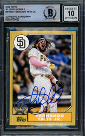 Fernando Tatis Jr. Autographed 2022 Topps Series 2 1987 Style Card #87TB-21 San Diego Padres Auto Grade Gem Mint 10 Beckett BAS #15775422