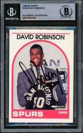 David Robinson Autographed 1989-90 Hoops Rookie Card #138 San Antonio Spurs Beckett BAS #15781130