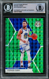 Stephen Curry Autographed 2019-20 Panini Green Mosaic Prizm Card #70 Golden State Warriors Beckett BAS #15779365