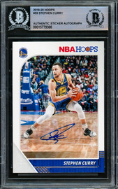 Stephen Curry Autographed 2019-20 Hoops Card #59 Golden State Warriors Beckett BAS #15779386