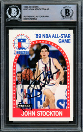 John Stockton Autographed 1989-90 Hoops Card #297 Utah Jazz Beckett BAS #15781953
