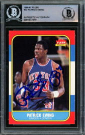 Patrick Ewing Autographed 1986-87 Fleer Rookie Card #32 New York Knicks Beckett BAS #15779711