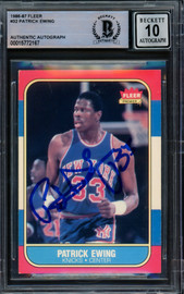 Patrick Ewing Autographed 1986-87 Fleer Rookie Card #32 New York Knicks Auto Grade Gem Mint 10 Beckett BAS #15772167