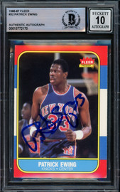 Patrick Ewing Autographed 1986-87 Fleer Rookie Card #32 New York Knicks Auto Grade Gem Mint 10 Beckett BAS #15772170
