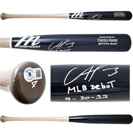 Francisco Alvarez Autographed Blue & Grey Marucci Pro Model Bat New York Mets "MLB Debut 9-30-22" Beckett BAS Witness Stock #218051