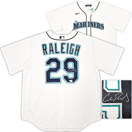 Seattle Mariners Cal Raleigh Autographed White Nike Jersey Size XL Fanatics Holo Stock #218611