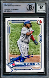 Vladimir Guerrero Jr. Autographed 2021 Bowman Card #73 Toronto Blue Jays Auto Grade Gem Mint 10 Beckett BAS Stock #218651