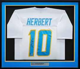Los Angeles Chargers Justin Herbert Autographed Framed White Jersey Beckett BAS Witness Stock #218629