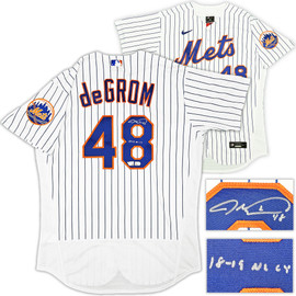 New York Mets Jacob deGrom Autographed White Nike Authentic Jersey Size 44 "18-19 NL CY" Fanatics Holo Stock #218734