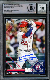 Juan Soto Autographed 2020 Topps Opening Day Sticker Preview Card #SP-7 New York Yankees Auto Grade Gem Mint 10 Beckett BAS #15860425