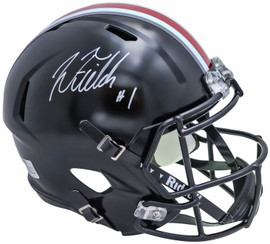 Justin Fields Autographed Ohio State Buckeyes Black Alternate Color Full Size Replica Speed Helmet Beckett BAS Witness Stock #218741