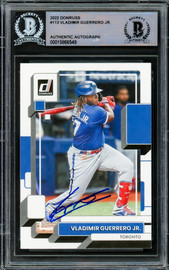 Vladimir Guerrero Jr. Autographed 2022 Donruss Card #113 Toronto Blue Jays Beckett BAS #15866549