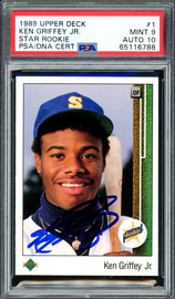 Ken Griffey Jr. Autographed 1989 Upper Deck Rookie Card #1 Seattle Mariners PSA 9 Auto Grade Gem Mint 10 PSA/DNA #65116788