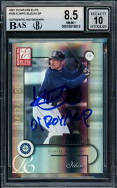 Ichiro Suzuki Autographed 2001 Donruss Elite Rookie Card #195 Seattle Mariners BGS 8.5 Auto Grade Gem Mint 10 "01 ROY/MVP" #492/1000 Beckett BAS #15816019