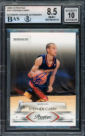 Stephen Curry Autographed 2009-10 Panini Prestige Rookie Card #157 Golden State Warriors BGS 8.5 Auto Grade Gem Mint 10 Beckett BAS #15816110