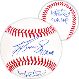 Ken Griffey Jr. & Ichiro Suzuki Autographed Official MLB Baseball Seattle Mariners "97 AL MVP & 01 AL MVP" Beckett BAS Witness Stock #220215