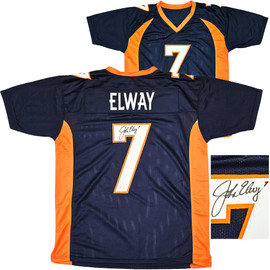 Denver Broncos John Elway Autographed Blue Jersey Beckett BAS Witness Stock #220372