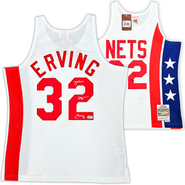 ABA New Jersey Nets Julius "Dr. J" Erving Autographed White Authentic Mitchell & Ness 1973-74 HWC Swingman Jersey Size L Beckett BAS Witness Stock #220411