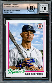 Julio Rodriguez Autographed 2022 Topps Archives Rookie Card #115 Seattle Mariners Auto Grade Gem Mint 10 Beckett BAS Stock #220795