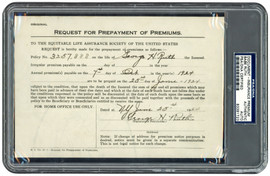 Babe Ruth Autographed Insurance Premium Document New York Yankees PSA/DNA #83391723