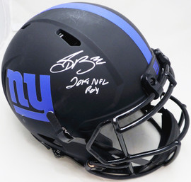 Saquon Barkley Autographed New York Giants Eclipse Black Full Size Authentic Speed Helmet "2018 NFL ROY" Beckett BAS Witness #WQ04040