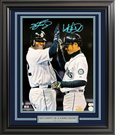 Ken Griffey Jr. & Ichiro Suzuki Autographed Framed 16x20 Photo Seattle Mariners Grand Slam Celebration Beckett BAS Witness Stock #221126