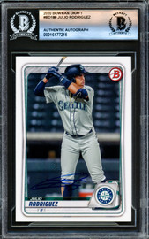 Julio Rodriguez Autographed 2020 Bowman Draft Rookie Card #BD188 Seattle Mariners Beckett BAS Stock #221210