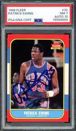 Patrick Ewing Autographed 1986-87 Fleer Rookie Card #32 New York Knicks PSA 7 Auto Grade Gem Mint 10 PSA/DNA #76568889