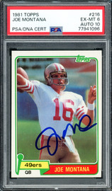 Joe Montana Autographed 1981 Topps Rookie Card #216 San Francisco 49ers PSA 6 Auto Grade Gem Mint 10 PSA/DNA #77941096