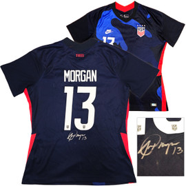 Team USA Alex Morgan Autographed Dark Blue Nike Jersey Womens Size L Beckett BAS Witness Stock #221520