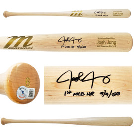 Josh Jung Autographed Blonde Marucci Player Model Bat Texas Rangers "1st MLB HR 9/9/22" Beckett BAS Witness Stock #221360