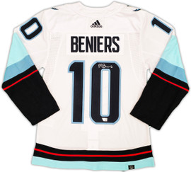 Seattle Kraken Matty Beniers Autographed White Adidas Authentic Jersey Size 44 Fanatics Holo Stock #222020