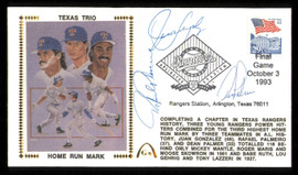 Rafael Palmeiro, Juan Gonzalez & Dean Palmer Autographed 1993 First Day Cover Texas Rangers SKU #222272