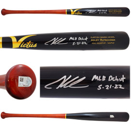 Adley Rutschman Autographed Black Victus Player Model Baseball Bat Baltimore Orioles "MLB Debut 5-21-22" Fanatics and MLB Holo Stock #222805