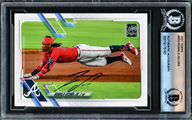 Ronald Acuna Jr. Autographed 2021 Topps Card #263 Atlanta Braves Beckett BAS #16175163