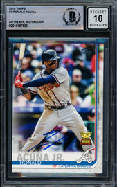 Ronald Acuna Jr. Autographed 2019 Topps Card #1 Atlanta Braves Auto Grade Gem Mint 10 Beckett BAS #16167590