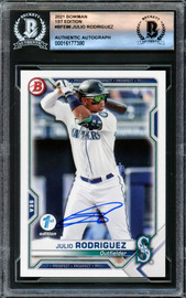 Julio Rodriguez Autographed 2021 Bowman 1st Edition Rookie Card #BFE86 Seattle Mariners Beckett BAS #16177380