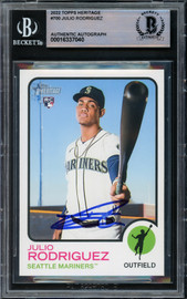Julio Rodriguez Autographed 2022 Topps Heritage Rookie Card #700 Seattle Mariners (Smudged) Beckett BAS #16337040