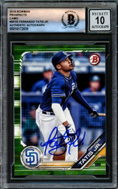 Fernando Tatis Jr. Autographed 2019 Bowman Prospects Camo Green Rookie Card #BP25 San Diego Padres Auto Grade Gem Mint 10 Beckett BAS #16172839