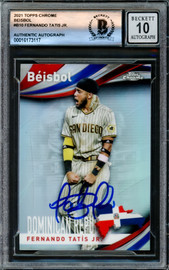 Fernando Tatis Jr. Autographed 2021 Topps Chrome Beisbol Card #B-10 San Diego Padres Auto Grade Gem Mint 10 Beckett BAS #16173117