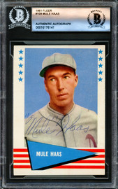 Mule Haas Autographed 1961 Fleer Card #109 Philadelphia A's Beckett BAS #16176141
