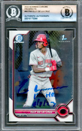 Elly De La Cruz Autographed 2022 Bowman Chrome Rookie Card #BCP50 Cincinnati Reds "1st HR 6/7/23" Beckett BAS #16175544