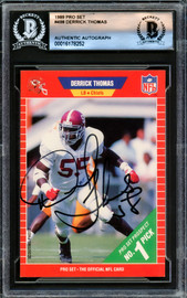 Derrick Thomas Autographed 1989 Pro Set Rookie Card #498 Kansas City Chiefs Beckett BAS #16178252